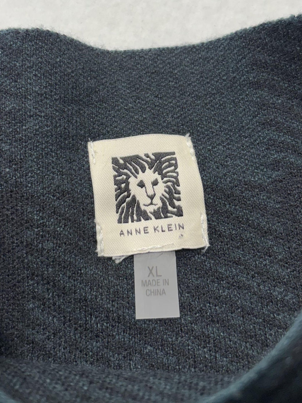 Anne Klein Sweater Womens XL Green Plaid Mock Neck 3/4 Sleeve Knit Pullover