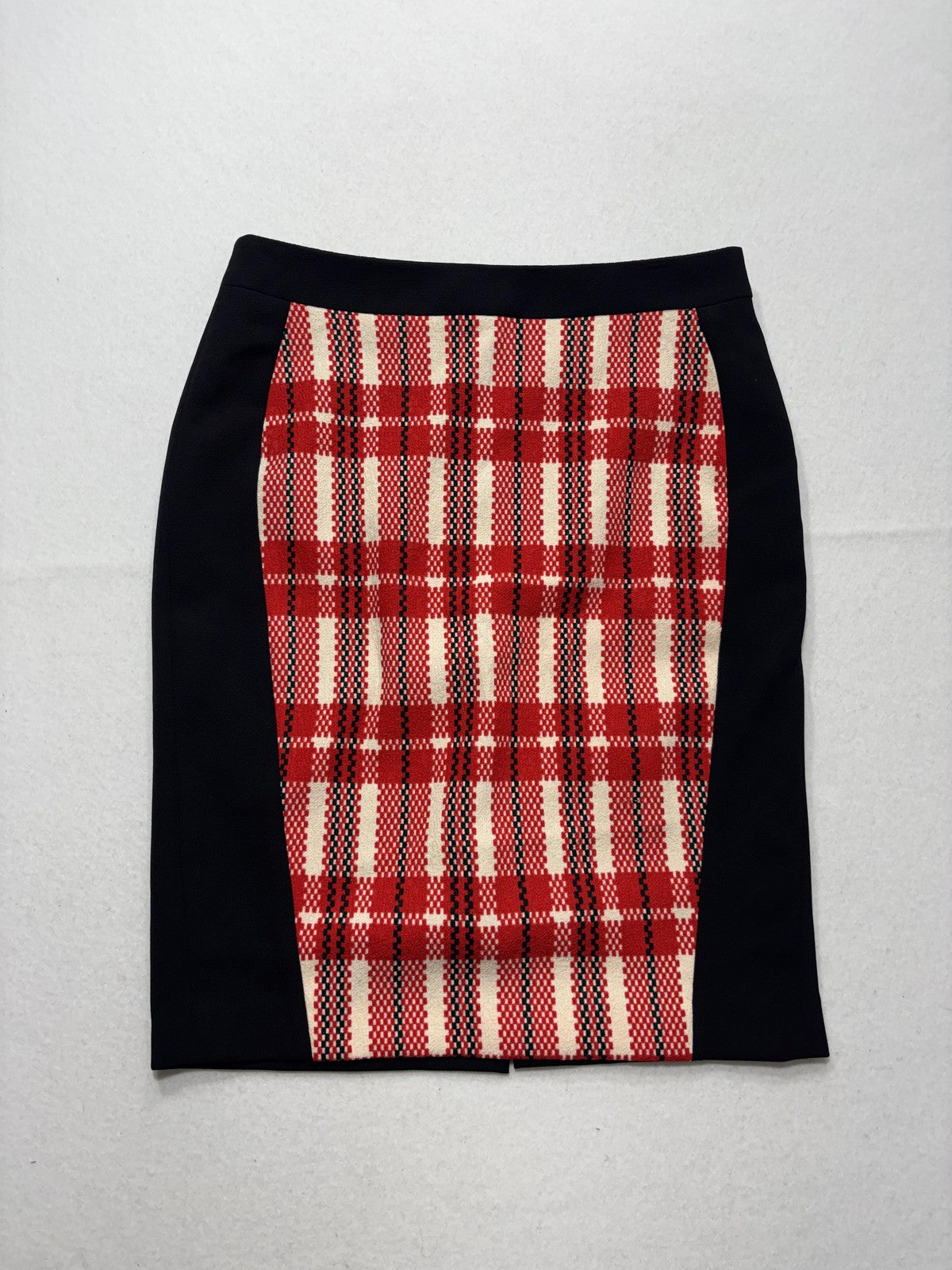 Blum & Co Skirt Womens 8 Red Plaid Black Colorblock Knee Length Pencil Work