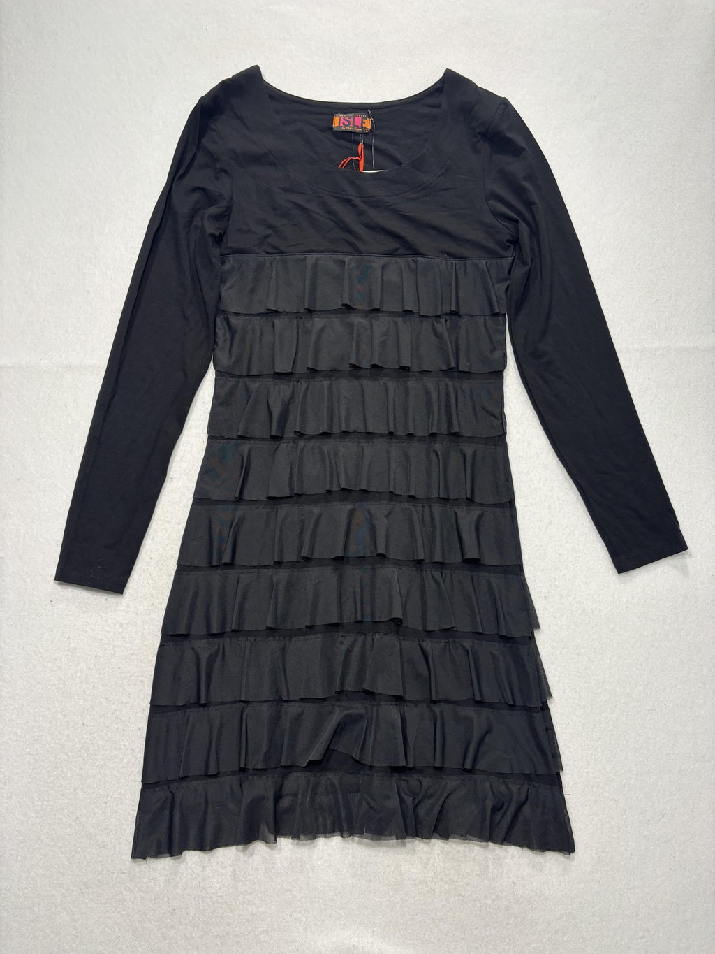 Isle By Melis Kozan Dress Womens Small Black Mesh Ruffle Long Sleeve Shift