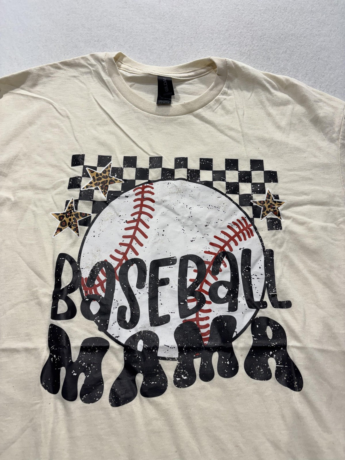 Gildan Shirt Womens Large White Baseball Mama Graphic Tee Sports Mom Casual