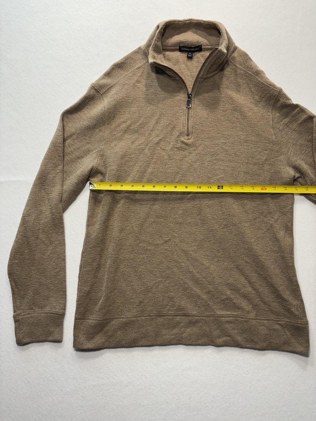 Banana Republic Sweater Mens Medium Brown Waffle Knit 1/4 Zip Mock Neck Pullover