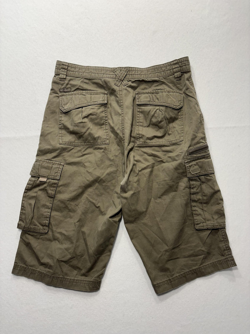 Columbia Cargo Shorts Mens 30 Green Canvas Relaxed Fit Zip Pocket Hiking Outdoor