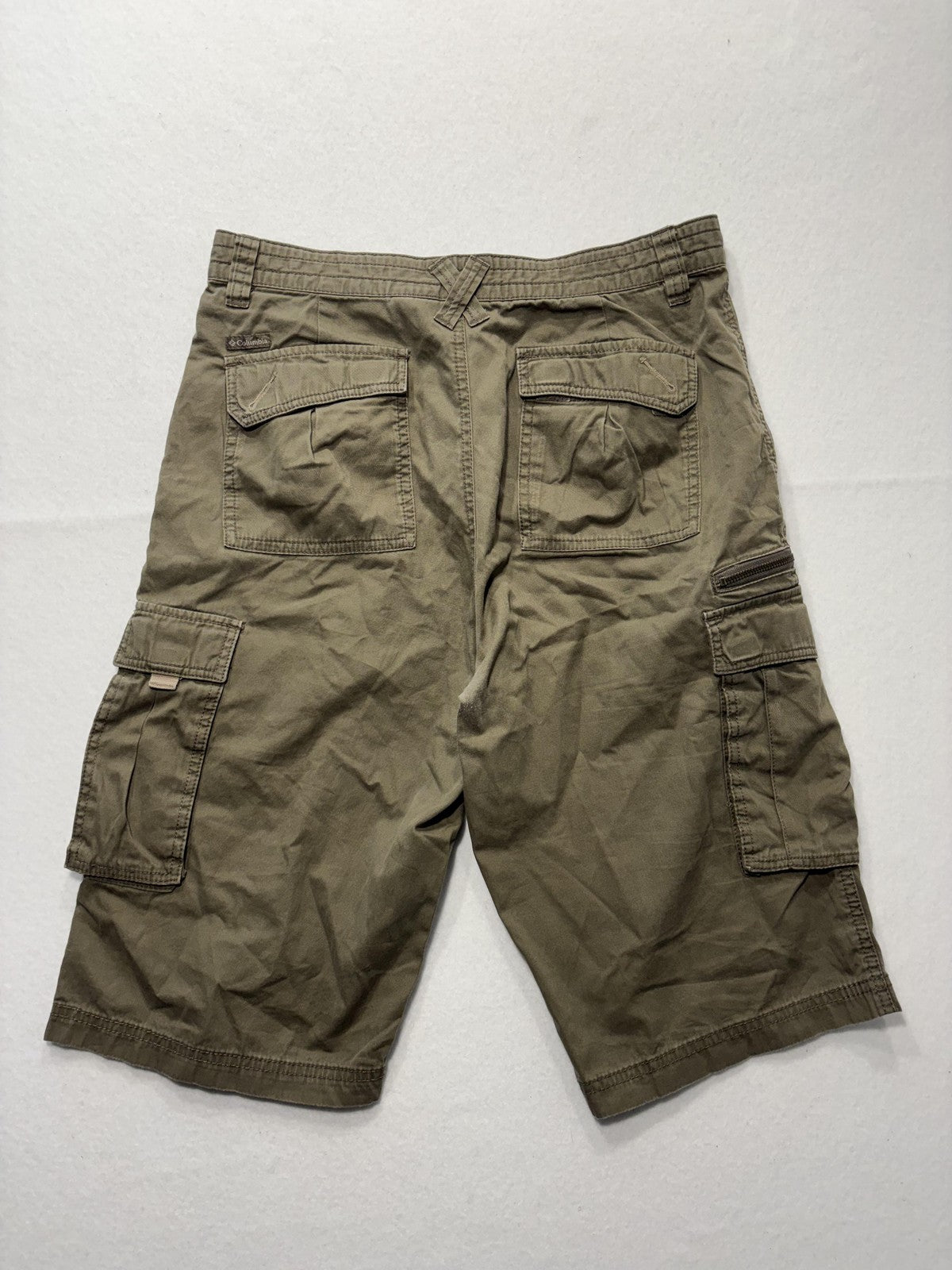 Columbia Cargo Shorts Mens 30 Green Canvas Relaxed Fit Zip Pocket Hiking Outdoor