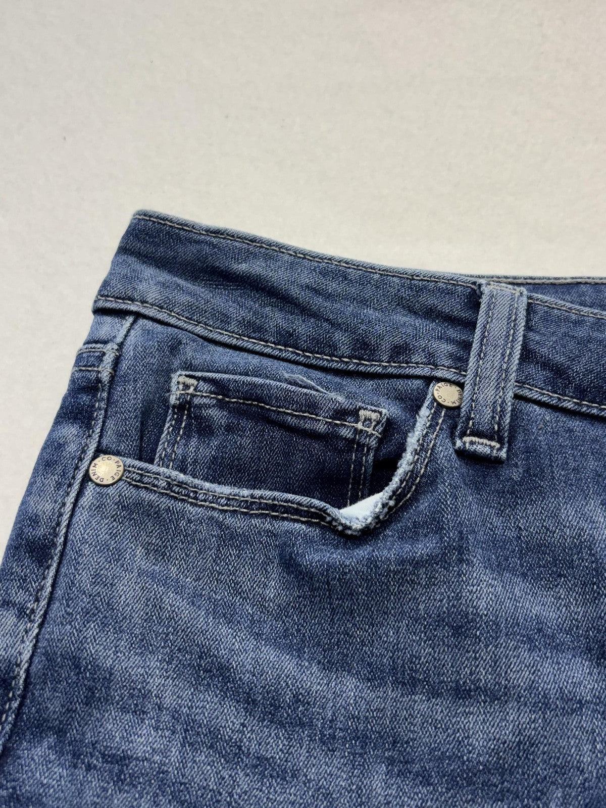 Paige Rory Crop Flare Jeans Womens 28 Blue Medium Wash Raw Hem 28x26 Stretch