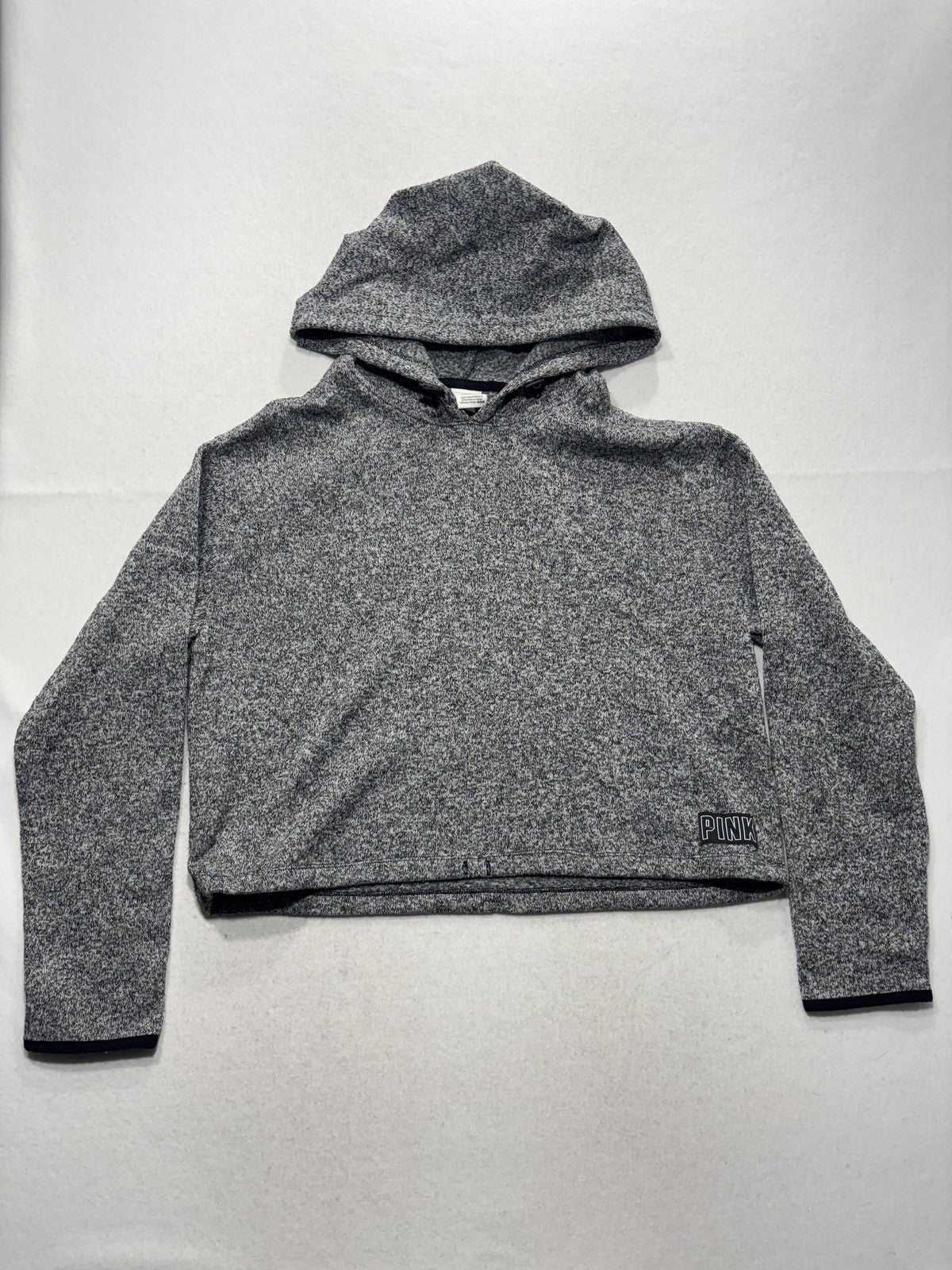PINK Victoria's Secret Hoodie Womens L Gray Knit Logo Cropped Pullover Lounge