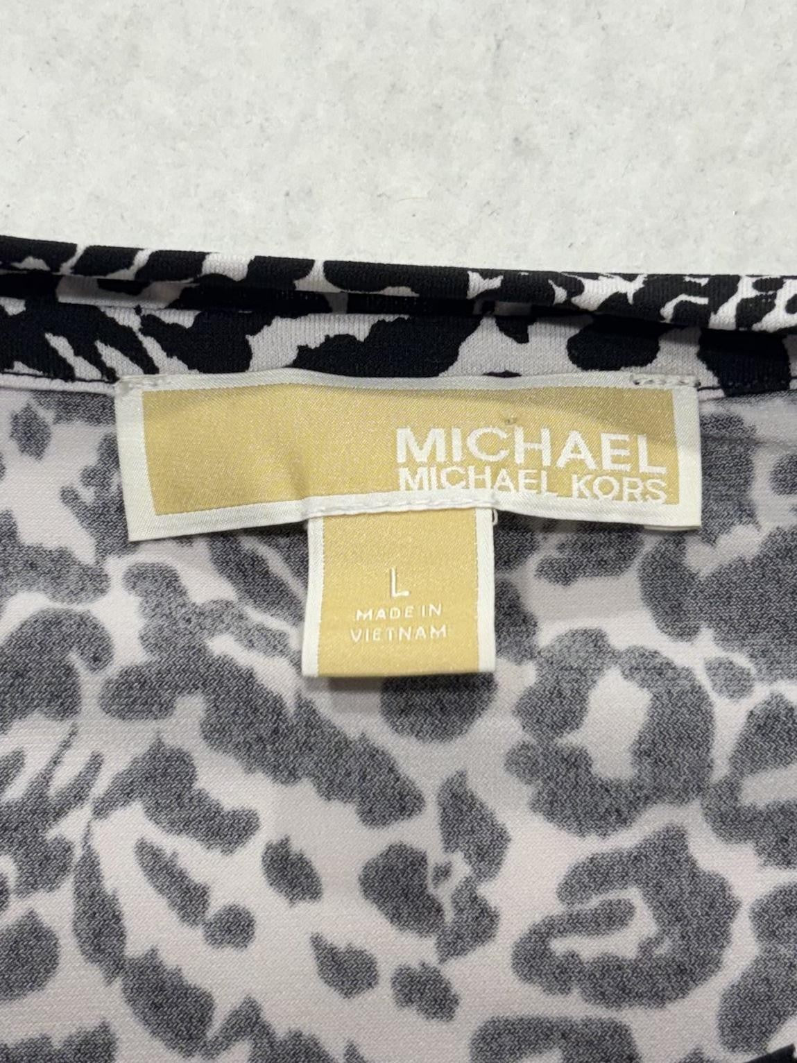 MICHAEL Michael Kors Shirt Womens Large Black Animal Print Short Sleeve Tee