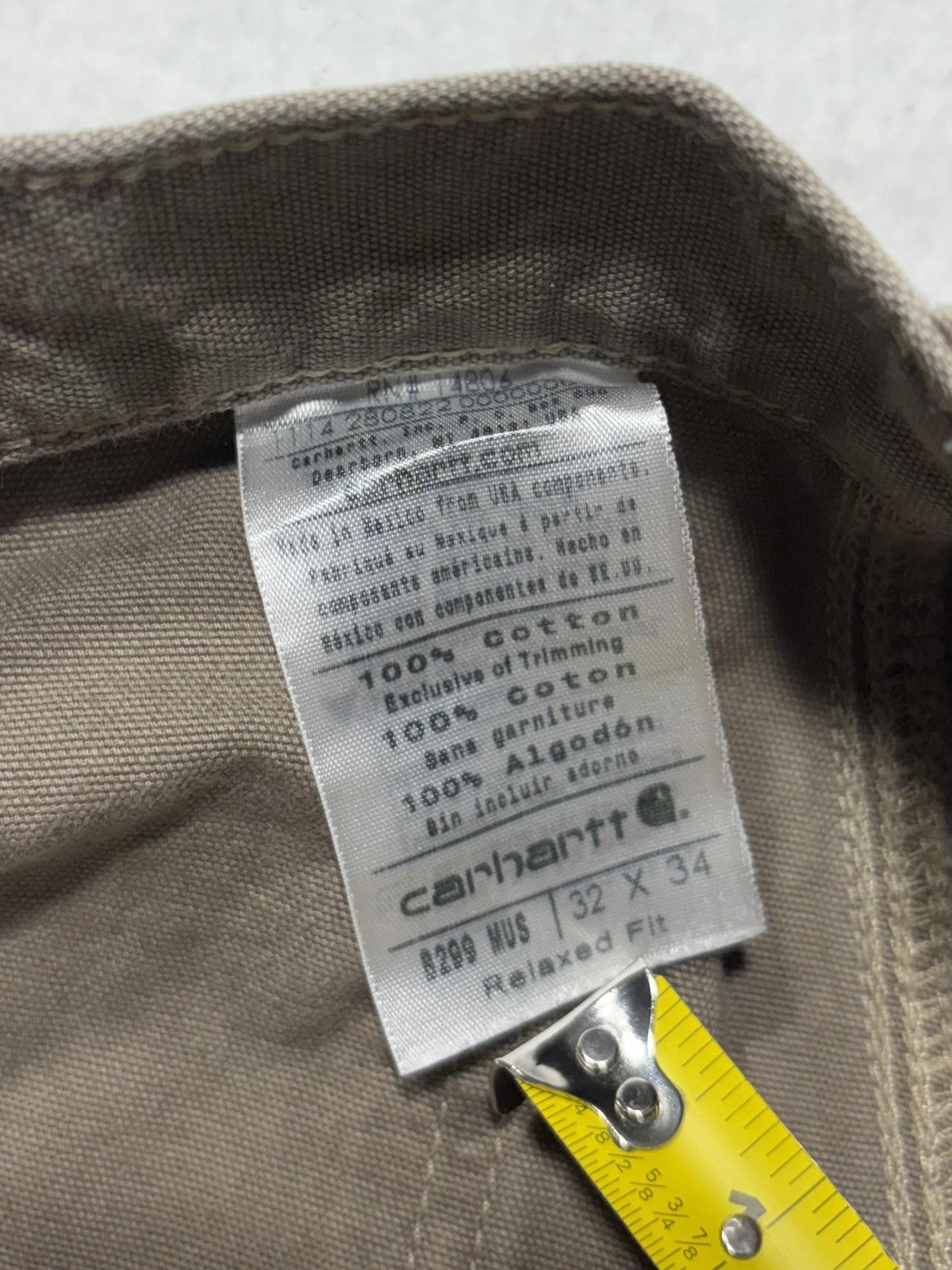Carhartt Carpenter Pants Mens 32x34 Beige Relaxed Fit Canvas Workwear Casual