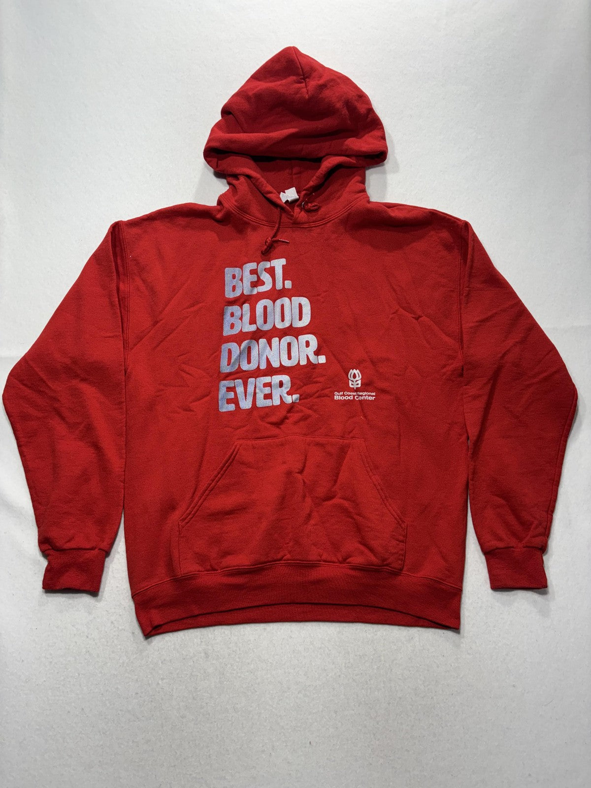Jerzees Hoodie Mens Large Red Best Blood Donor Ever Fleece Pullover Graphic