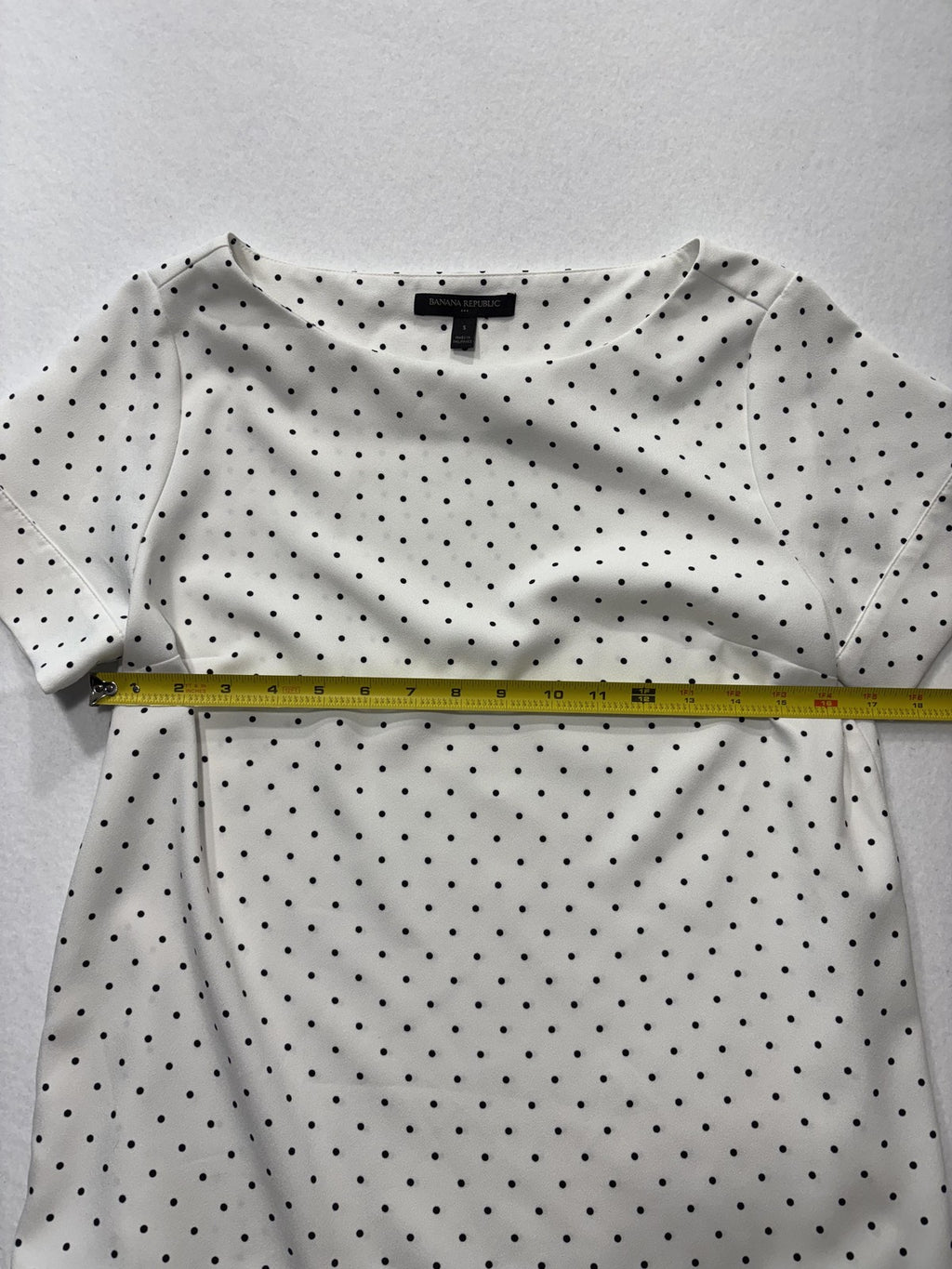 Banana Republic Blouse Womens S Petite White Polka Dot Boatneck Short Sleeve Top