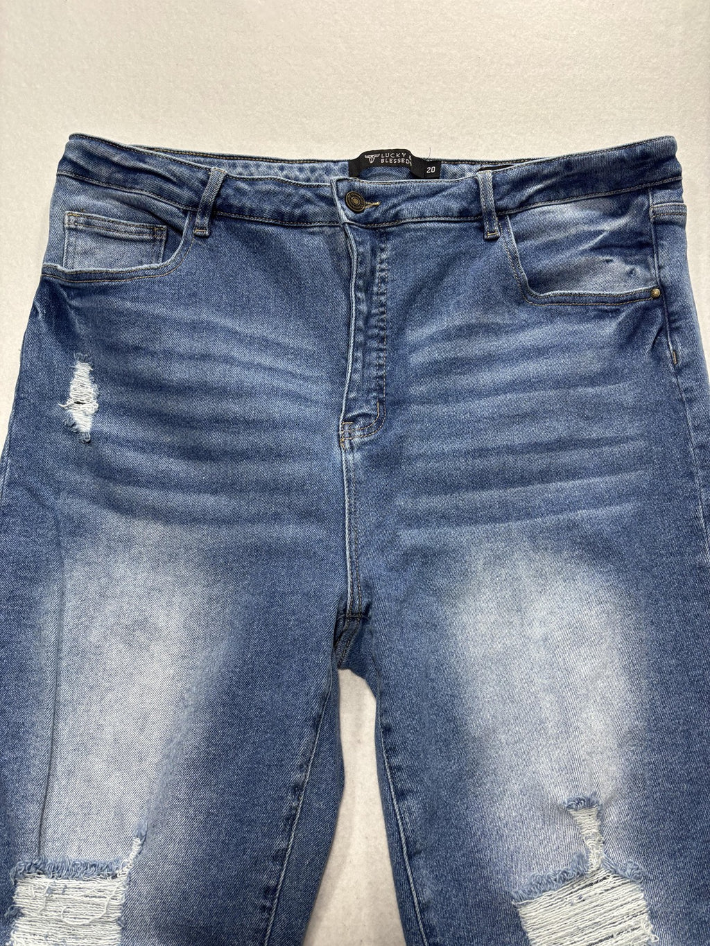 Lucky & Blessed Jeans Womens 20 Blue High Rise Boyfriend Crop Distressed 38x26