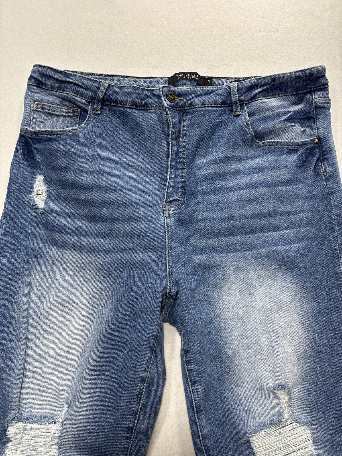Lucky & Blessed Jeans Womens 20 Blue High Rise Boyfriend Crop Distressed 38x26
