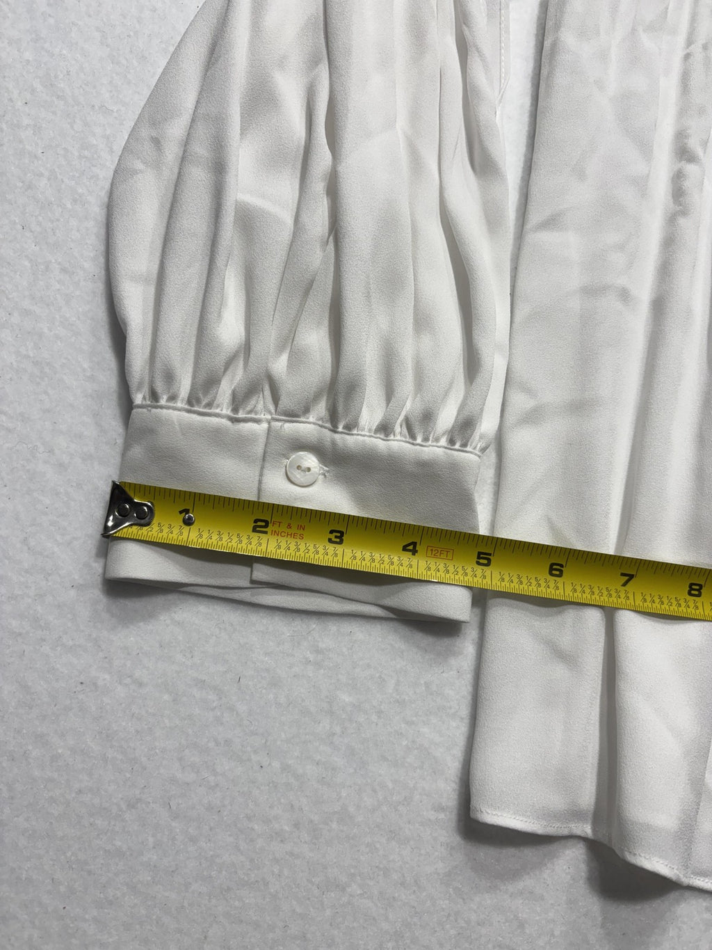 Chico's Blouse Womens 2 White Pleated V Neck Long Balloon Sleeve Tunic Top