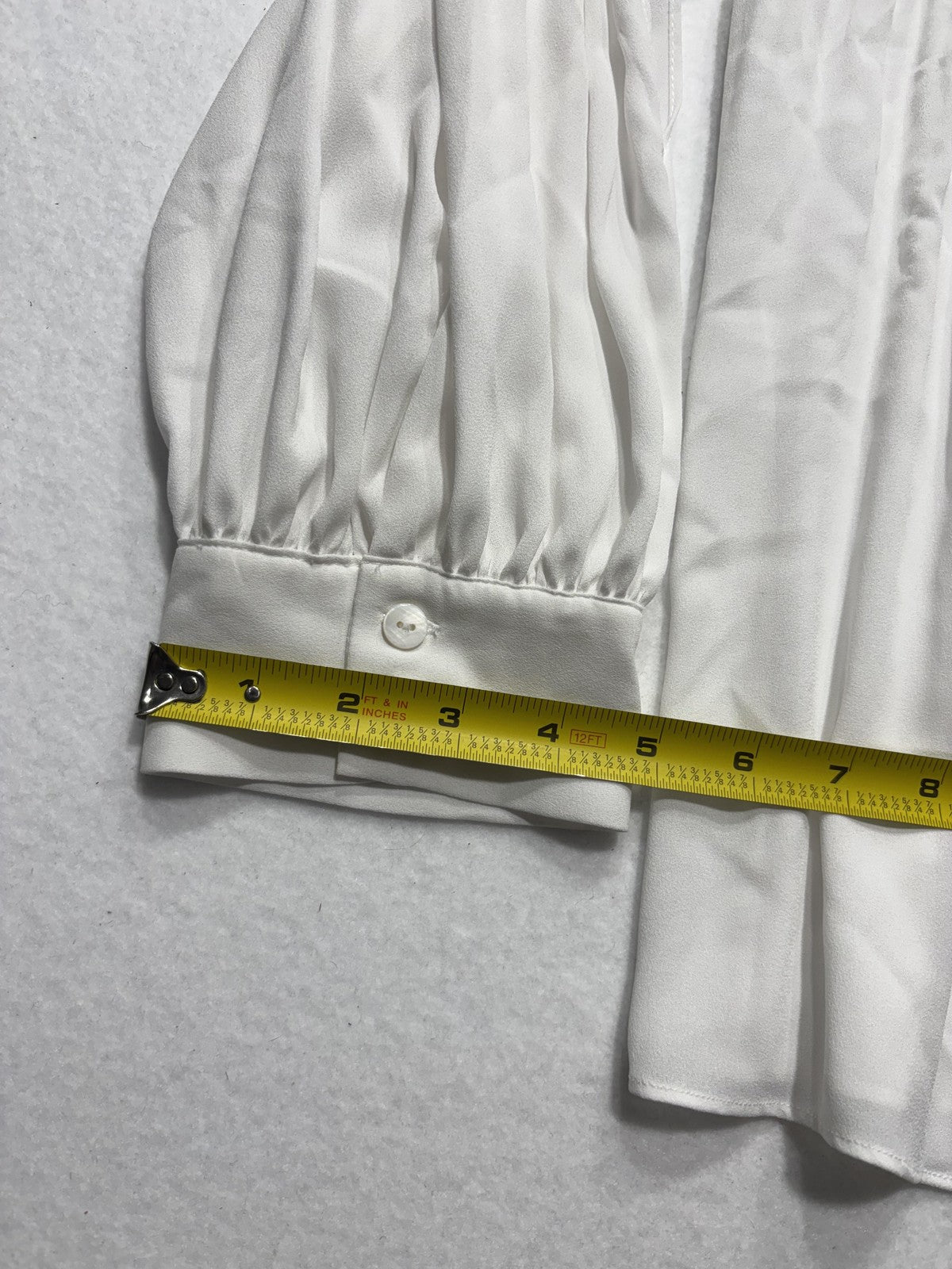 Chico's Blouse Womens 2 White Pleated V Neck Long Balloon Sleeve Tunic Top