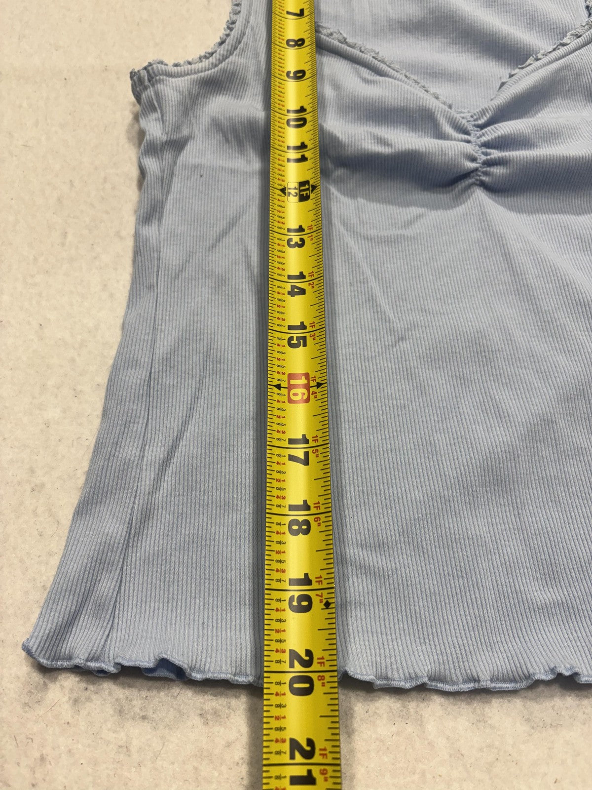 Old Navy Tank Top Womens M Blue Ruched V Neck Ribbed Lettuce Hem Casual Summer