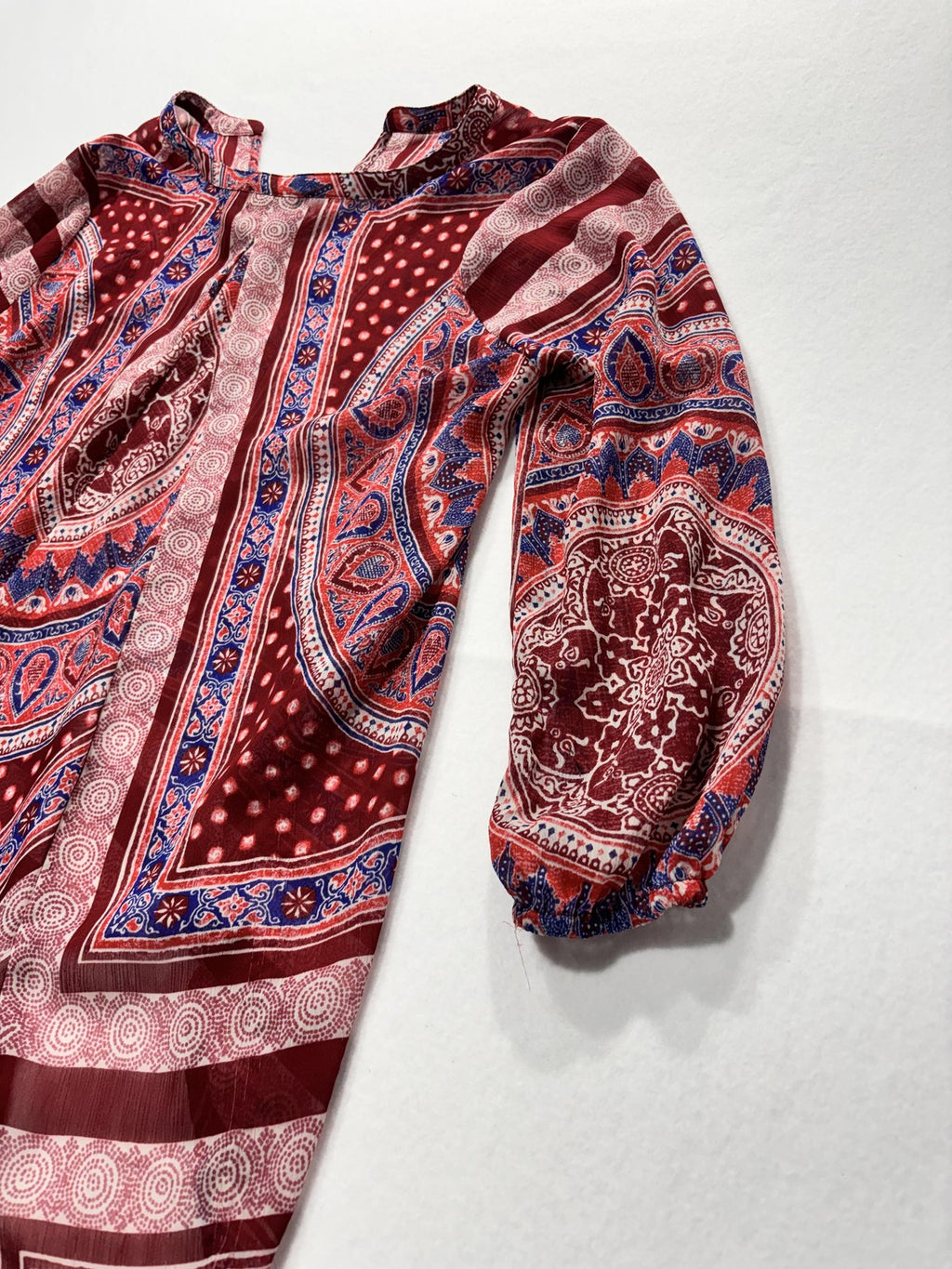 Lucky Brand Blouse Womens Small Red Paisley Long Sleeve Tunic Top Boho