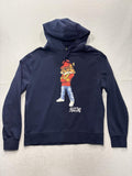 AKOO Hoodie Mens Large Blue Fleece Pullover Fox Graphic Hip Hop Slogan Back