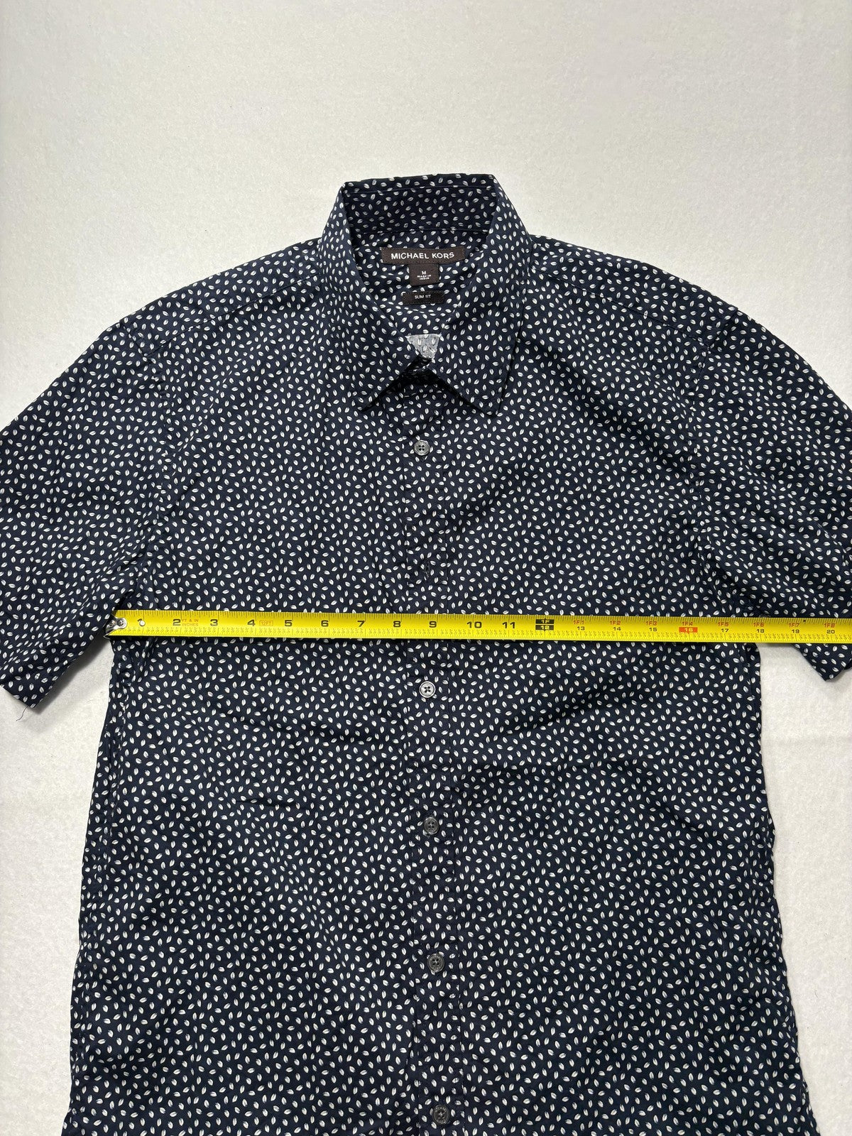 Michael Kors Shirt Mens Medium Blue Geometric Short Sleeve Button Up Slim
