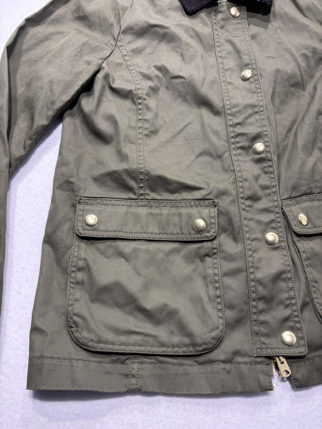 J.Crew Jacket Womens XS Green Utility Military Corduroy Collar Full Zip Pockets