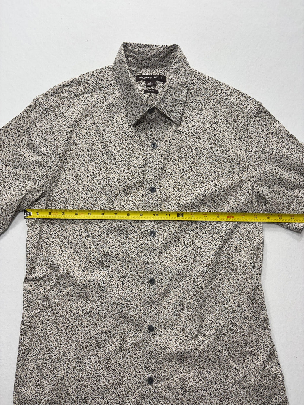 Michael Kors Shirt Mens Medium Beige Floral Short Sleeve Button Up Slim Fit