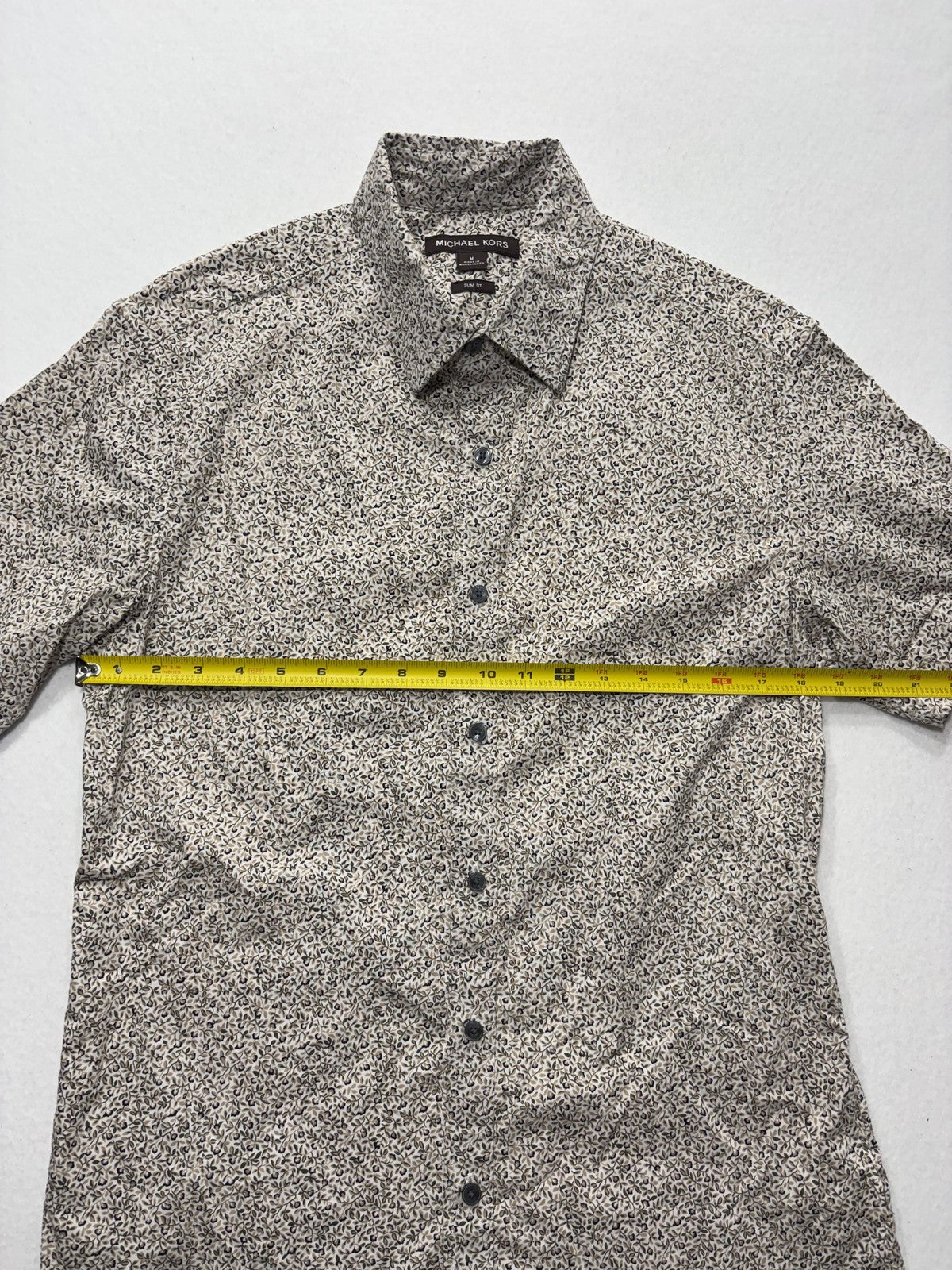 Michael Kors Shirt Mens Medium Beige Floral Short Sleeve Button Up Slim Fit