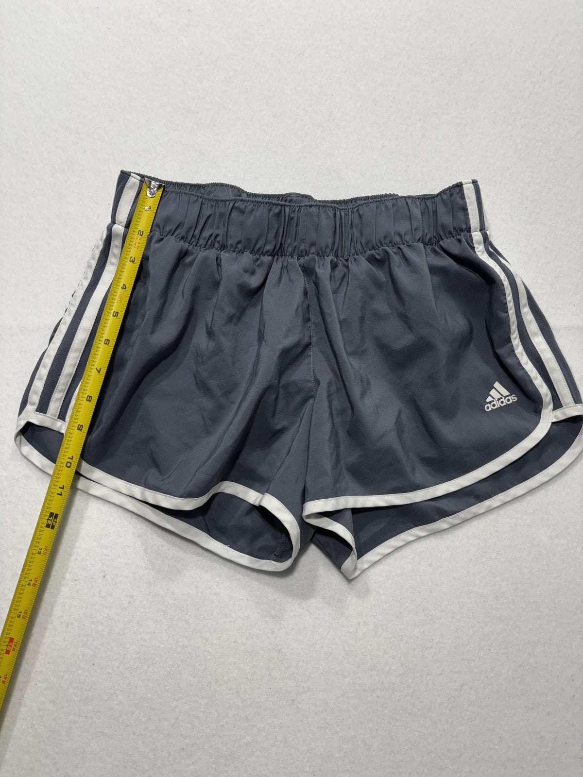 Adidas Running Shorts Womens Large Gray Striped 3" Inseam Lightweight Athletic