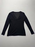 White House Black Market Shirt Womens XS Black Deep V Neck Long Sleeve Jersey