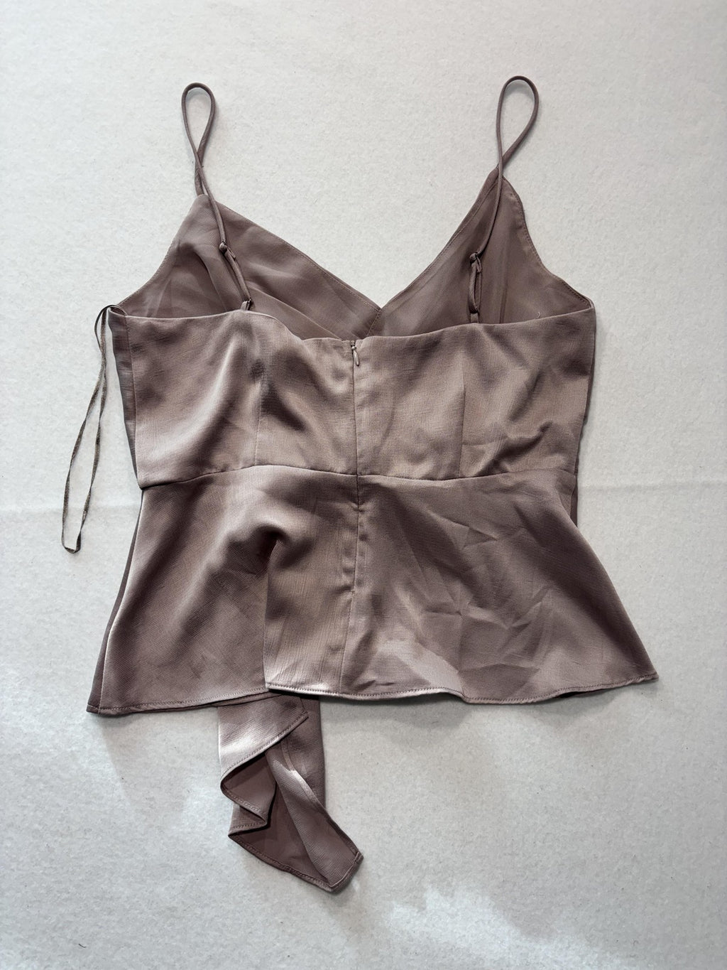 ASTR The Label Tank Womens Medium Taupe Wrap Front Tie Satin Cami Top Party