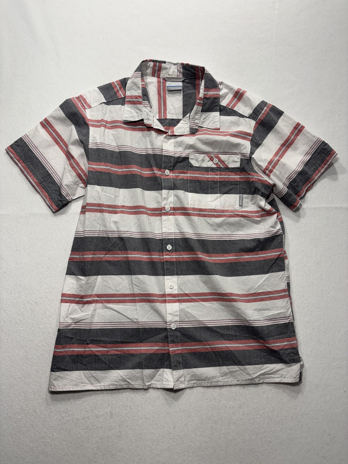 Columbia Shirt Mens Large Multicolor Striped Short Sleeve Button Up Casual