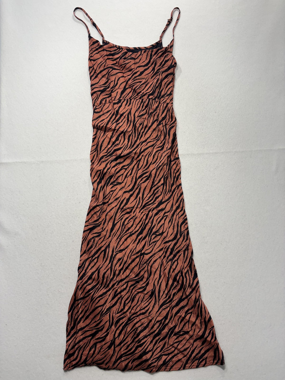 Anthropologie Slip Dress Womens XS Brown Animal Print Scoop Neck Strappy Midi