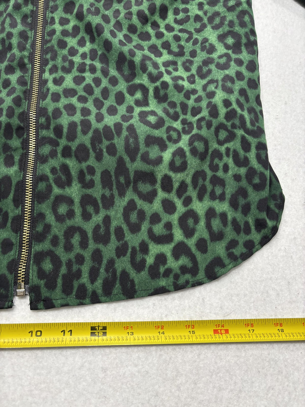 MICHAEL Michael Kors Blouse Womens Large Green Animal Print Zip Front Satin