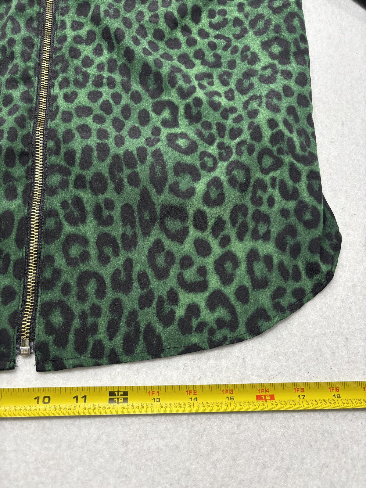 MICHAEL Michael Kors Blouse Womens Large Green Animal Print Zip Front Satin