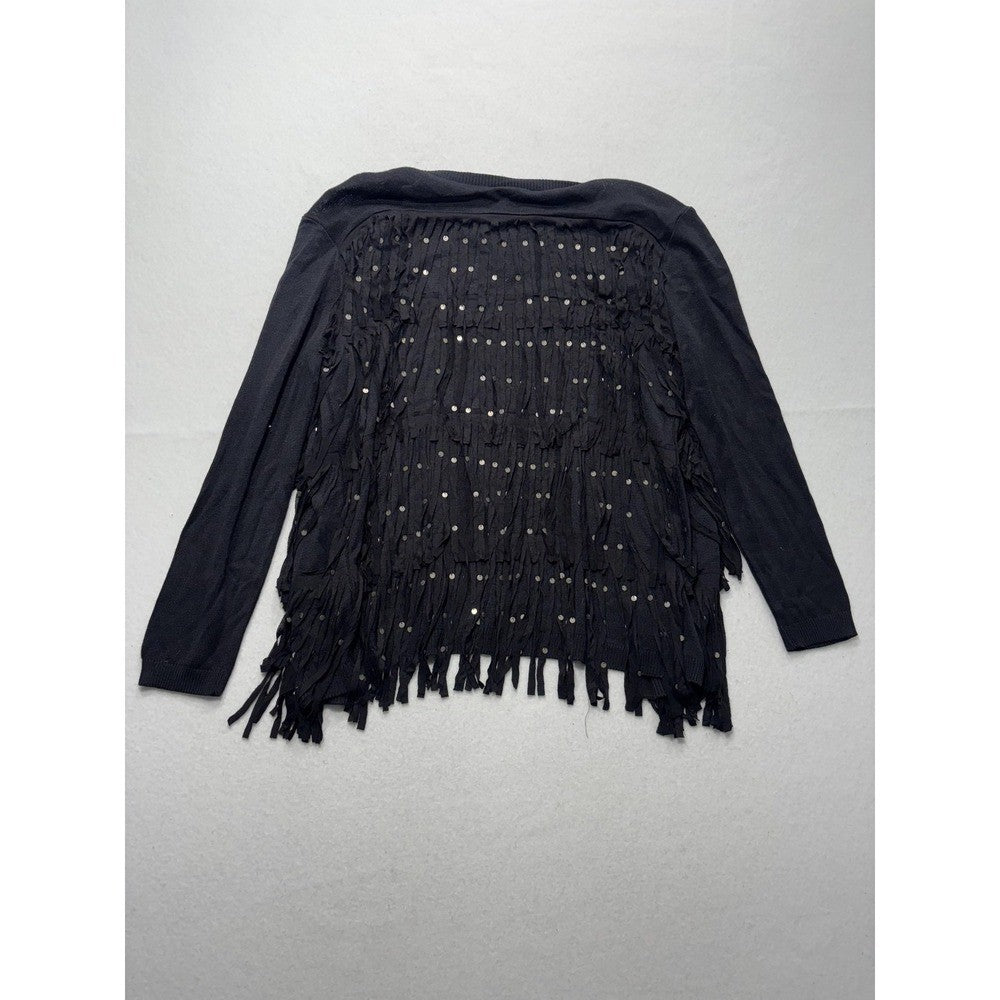 Chan Luu Cardigan Womens XS Black Fringe Sequin Knit Open Front Boho Long Sleeve