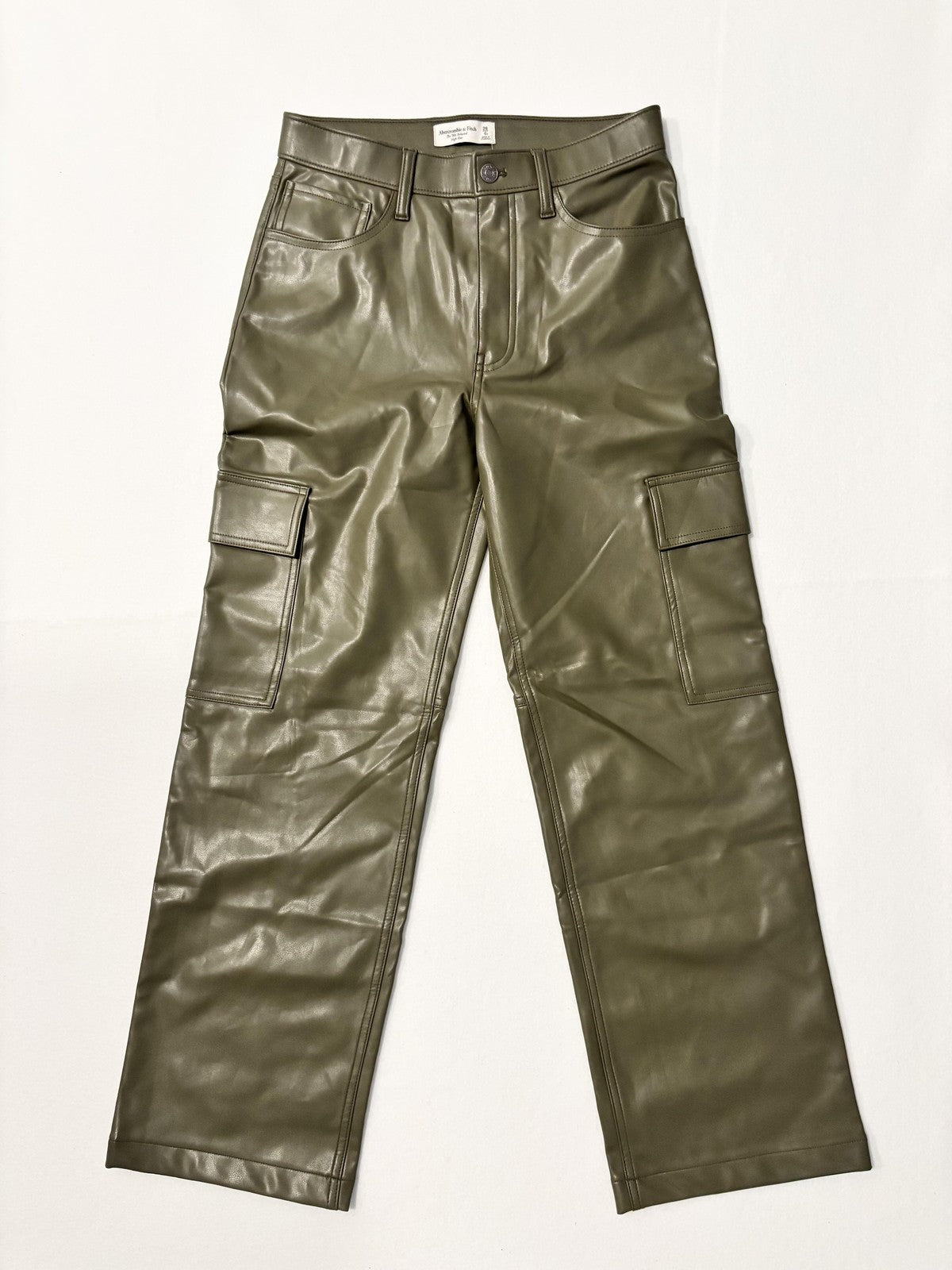 Abercrombie & Fitch Pants Womens 28 Short Green Faux Leather 90s High Rise Cargo
