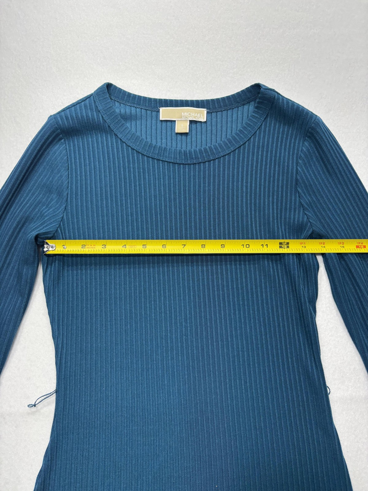 MICHAEL Michael Kors Dress Womens Small Blue Ribbed Long Sleeve Bodycon Midi