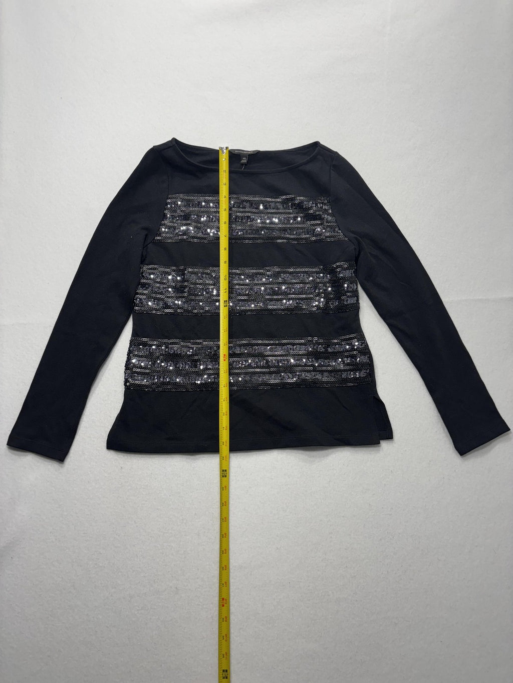 Banana Republic Top Womens XS Black Sequin Stripe Boat Neck Long Sleeve Party