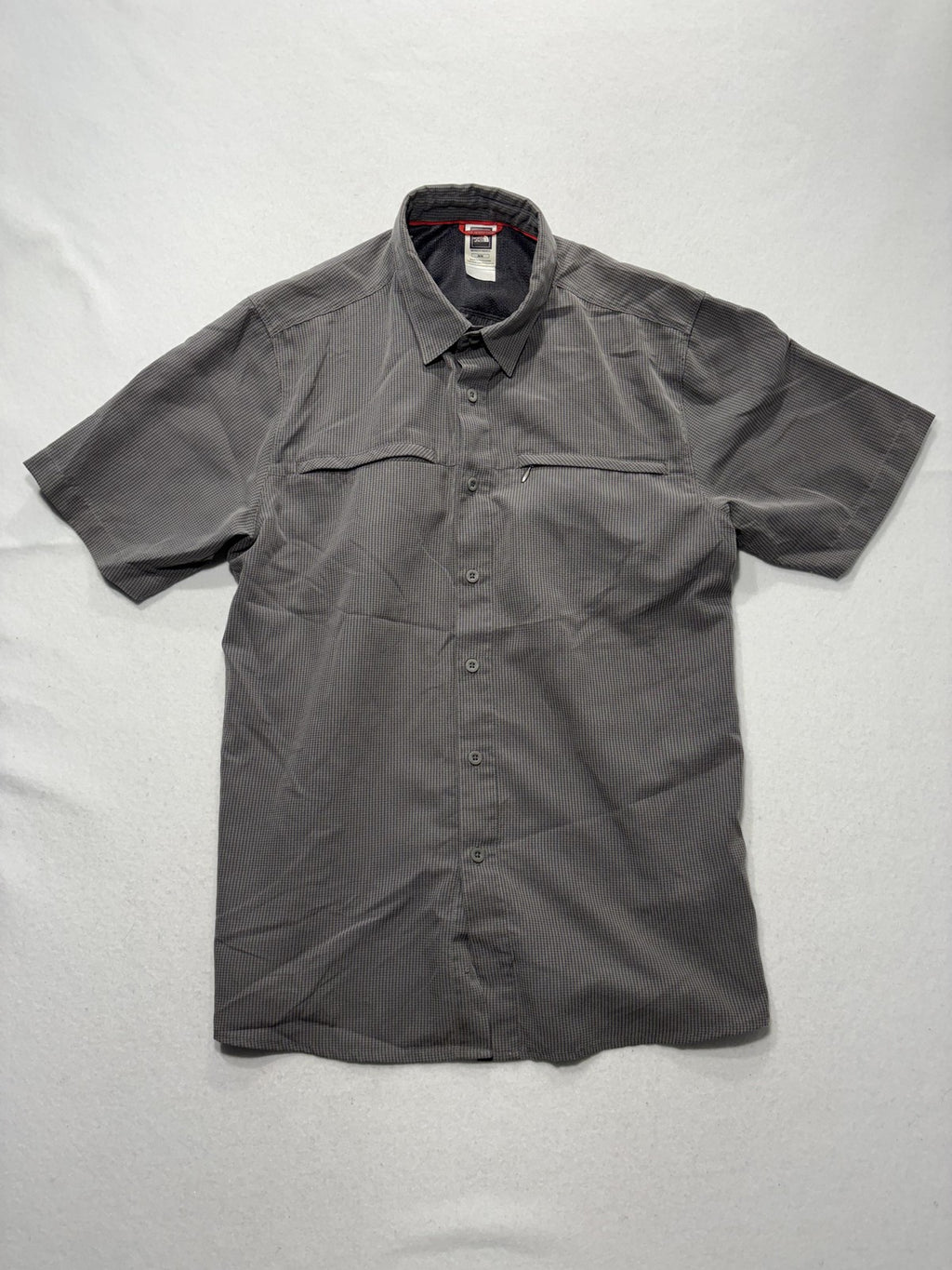 The North Face Shirt Mens Medium Gray Check Short Sleeve Button Up Hiking Casual