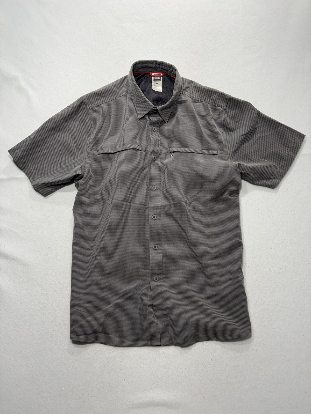 The North Face Shirt Mens Medium Gray Check Short Sleeve Button Up Hiking Casual