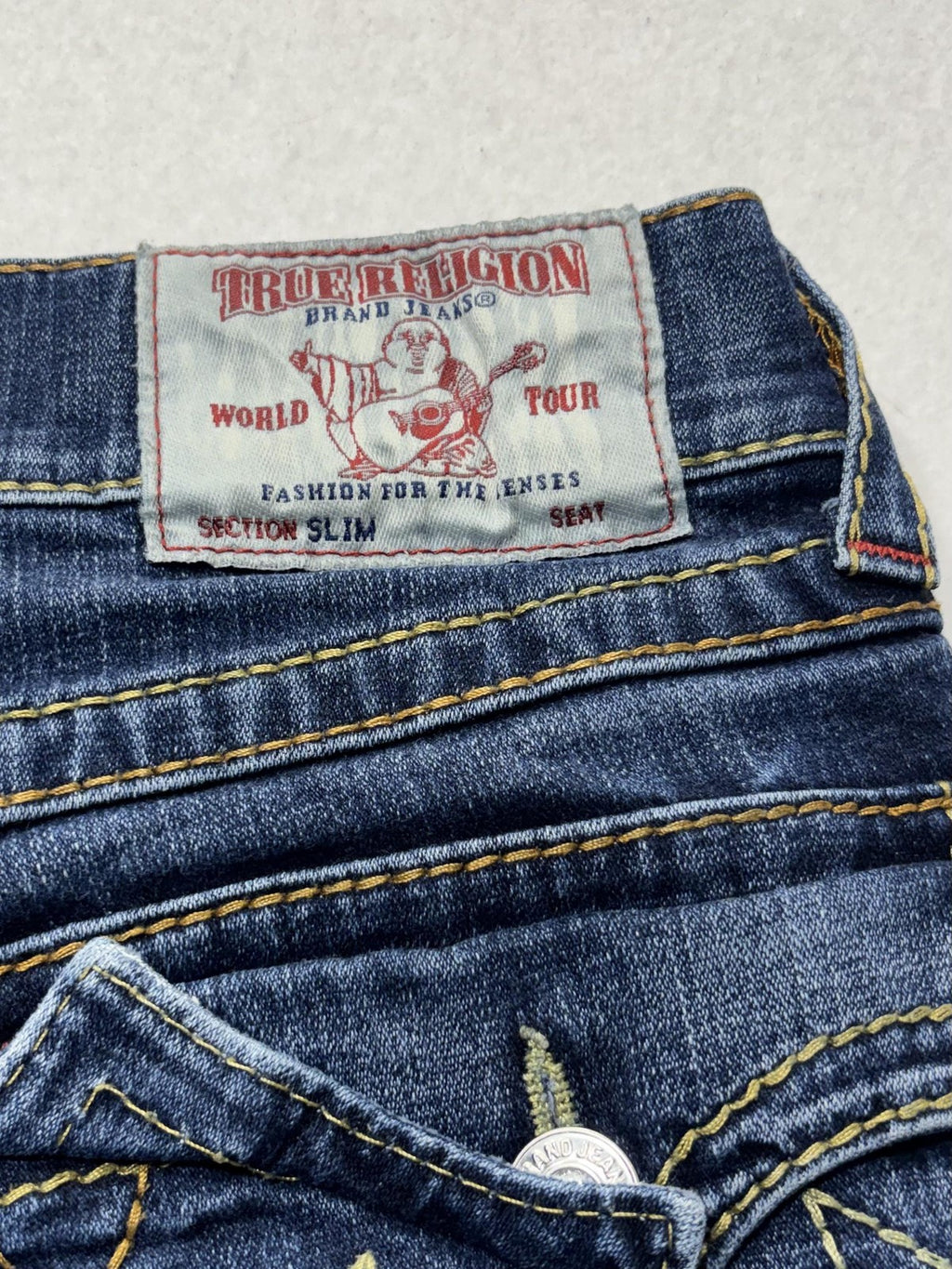 True Religion Section Slim Jeans Mens 28x29 Blue Wash Straight Stretch Denim