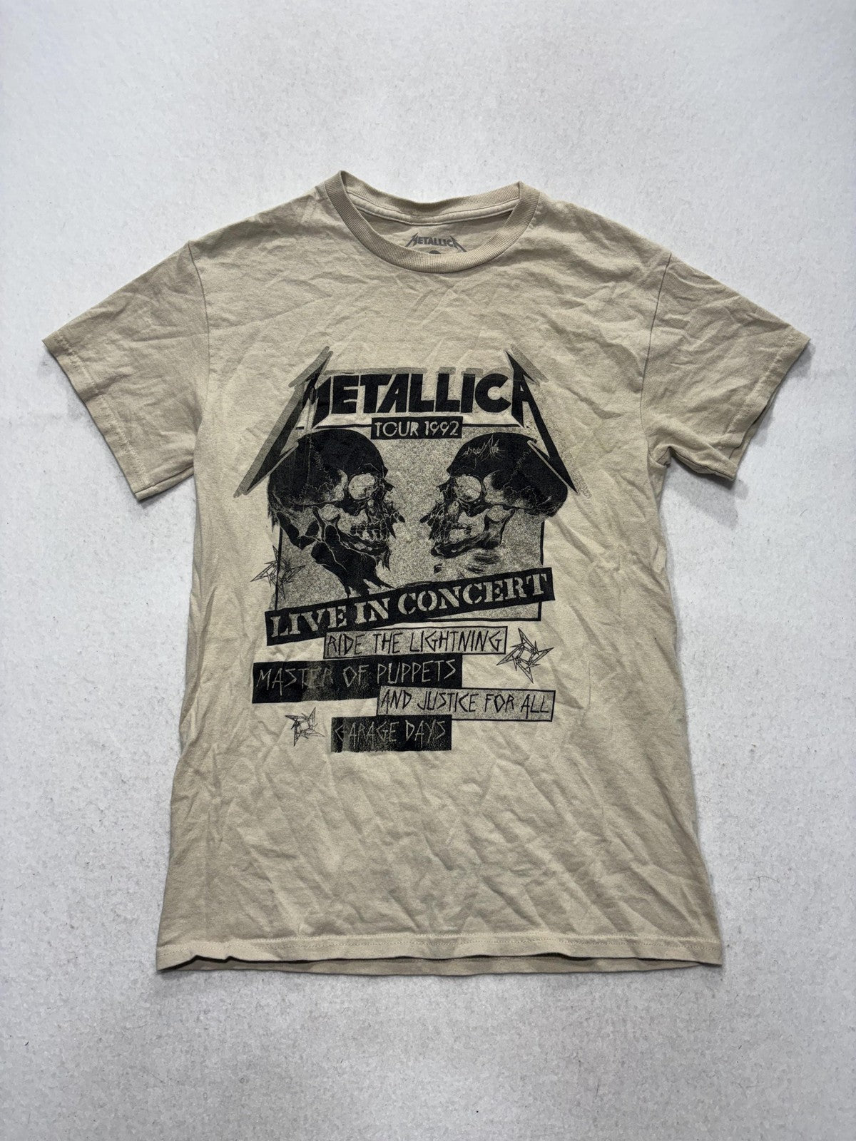 Metallica Shirt Mens Small Beige Tour 1992 Live In Concert Graphic Band Tee