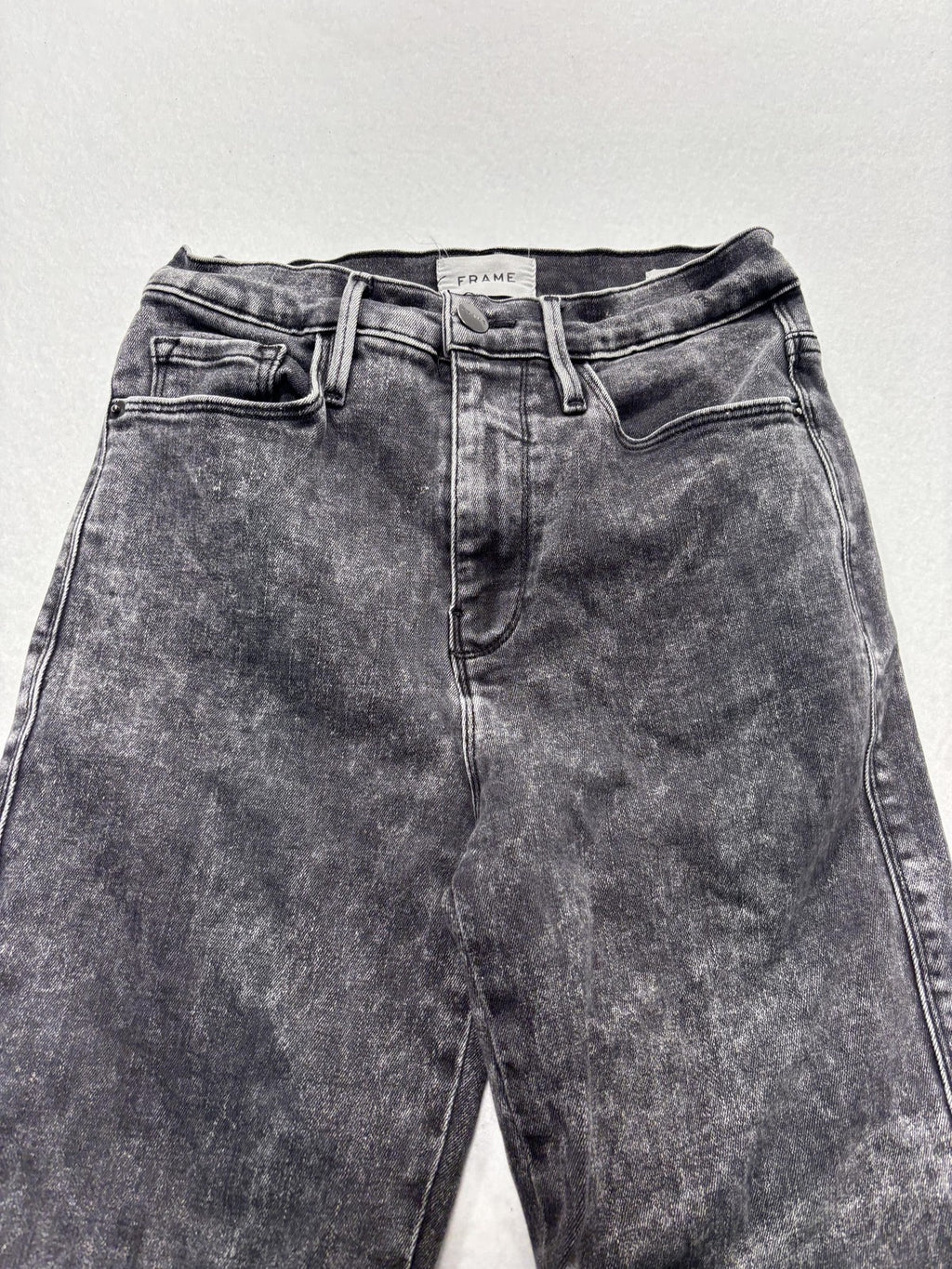 FRAME Le Sylvie Slender Straight Jeans Womens 26 Gray Charcoal Wash Raw Hem