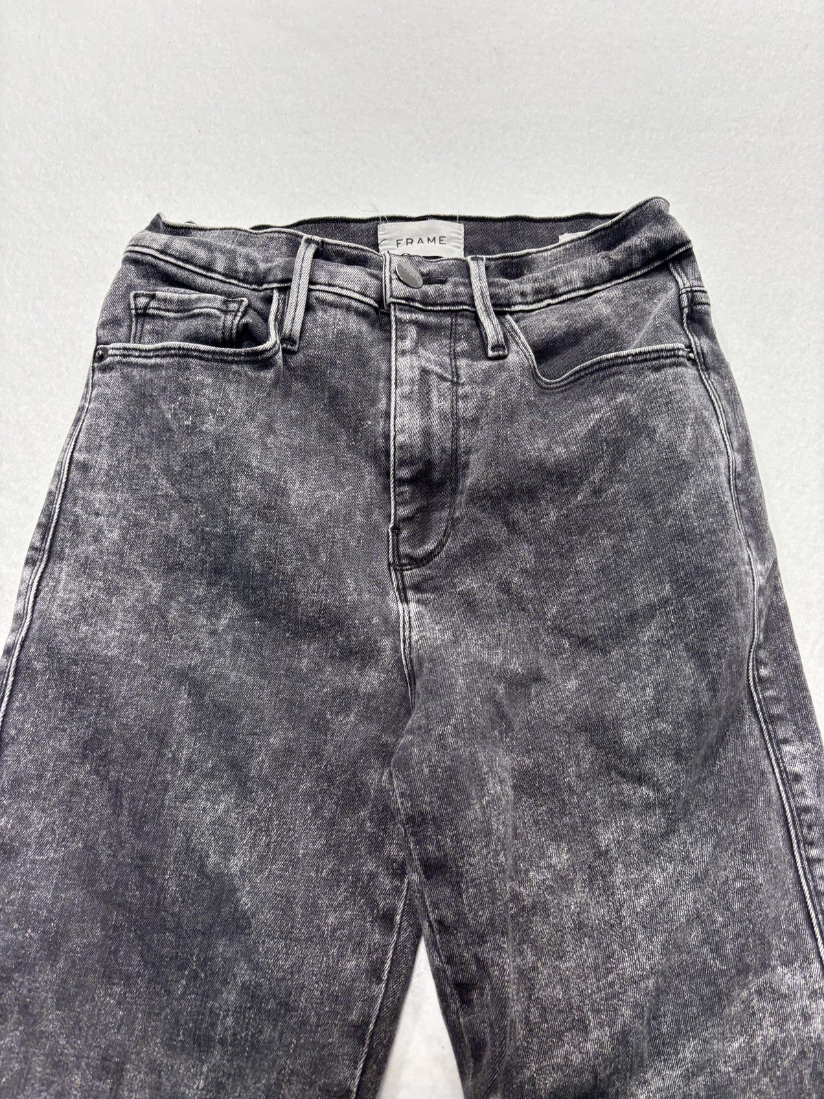 FRAME Le Sylvie Slender Straight Jeans Womens 26 Gray Charcoal Wash Raw Hem