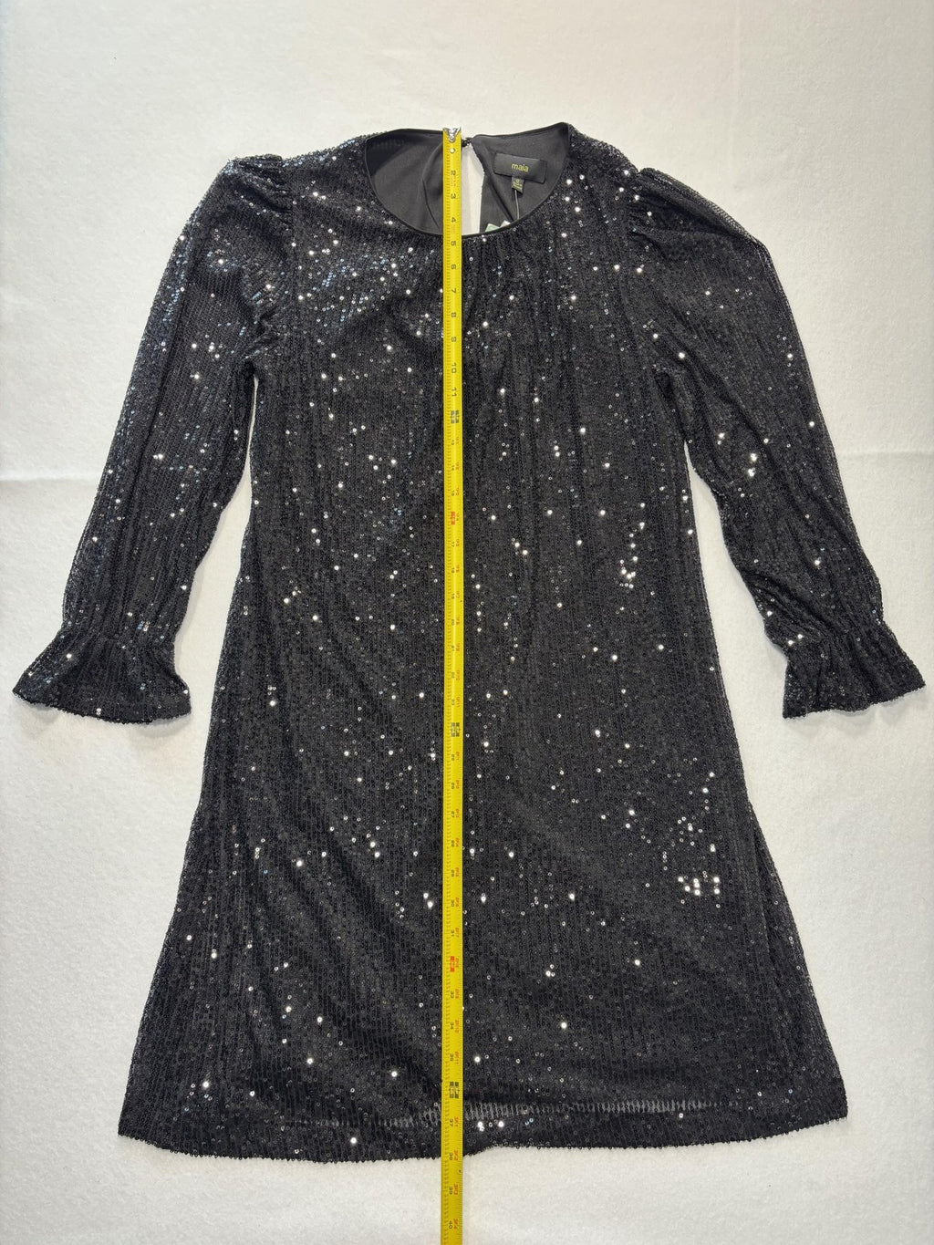 Maia Dress Womens 12 Black Sequin Mesh Long Sleeve Shift Party Cocktail Holiday