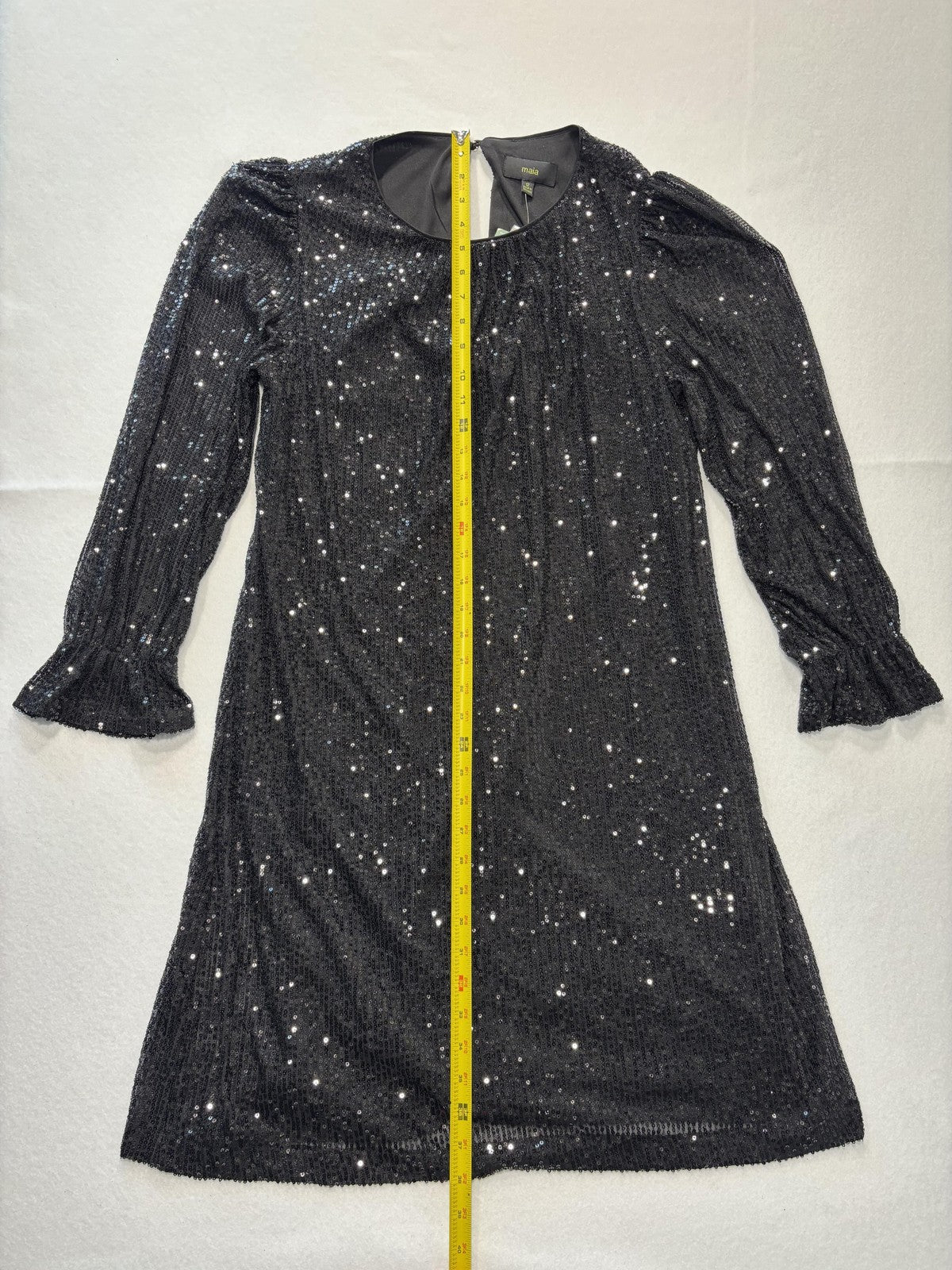 Maia Dress Womens 12 Black Sequin Mesh Long Sleeve Shift Party Cocktail Holiday