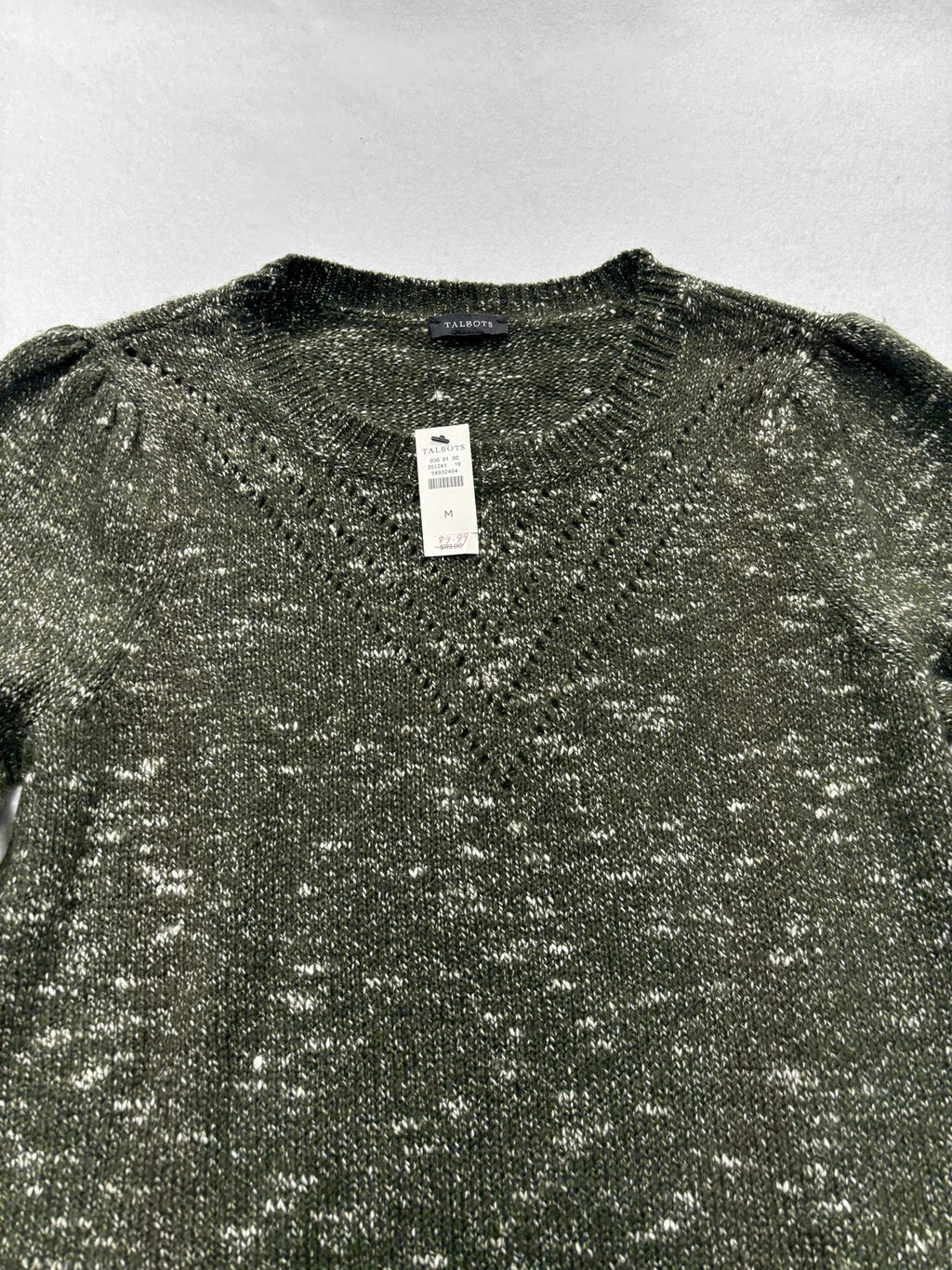 Talbots Sweater Dress Womens M Green V Neck Long Sleeve Pullover Knee Length