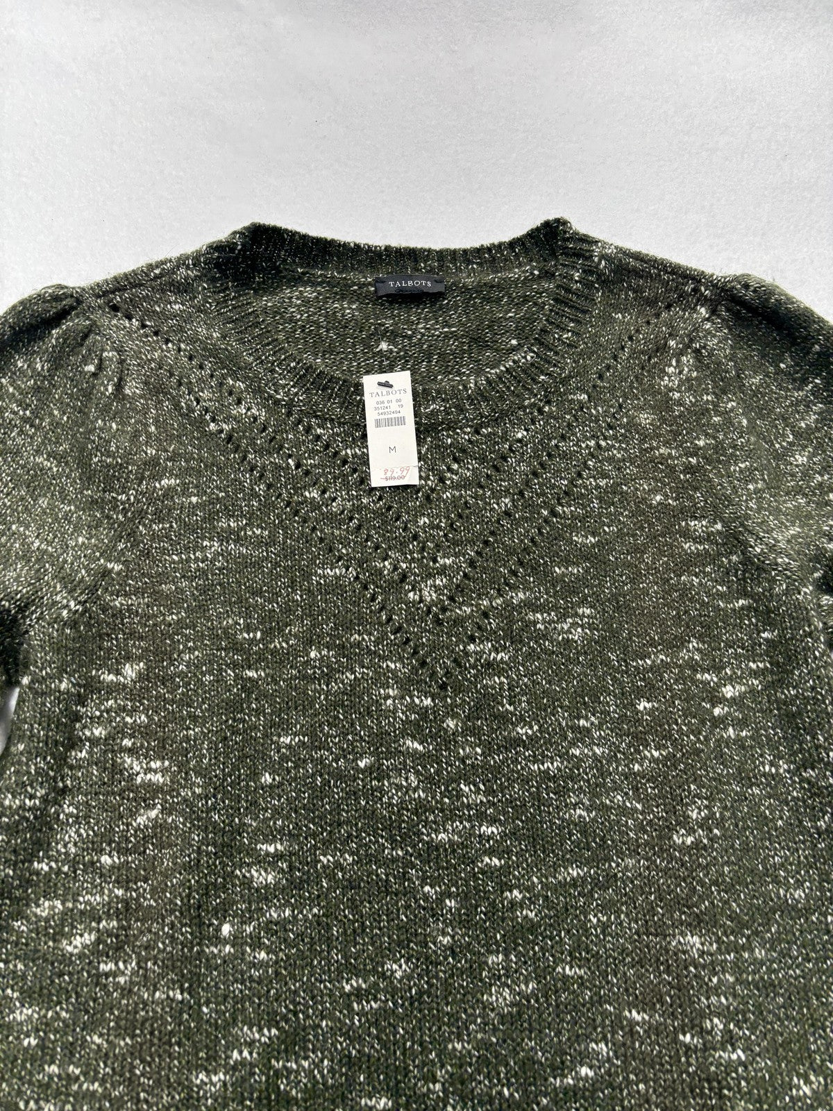 Talbots Sweater Dress Womens M Green V Neck Long Sleeve Pullover Knee Length