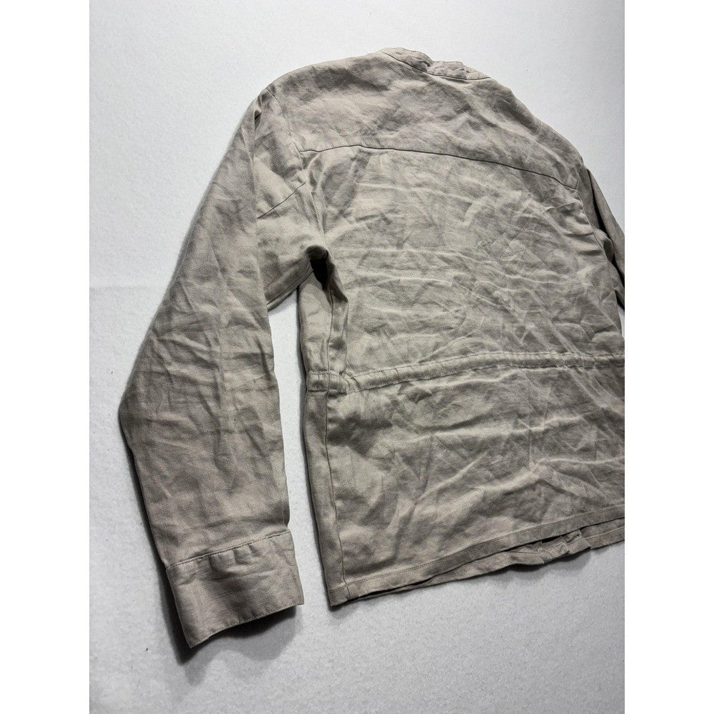Maeve Anthropologie Womens L Beige Linen Collarless Zip Utility Jacket OB1534006