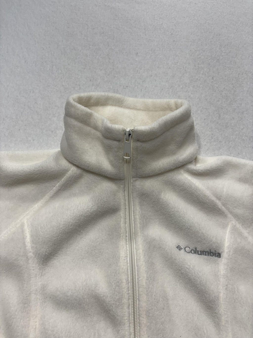 Columbia Jacket Womens S White Fleece Full Zip Stand Collar Pockets Soft Outdoor