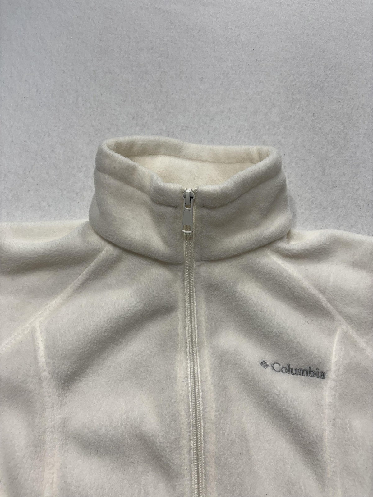 Columbia Jacket Womens S White Fleece Full Zip Stand Collar Pockets Soft Outdoor