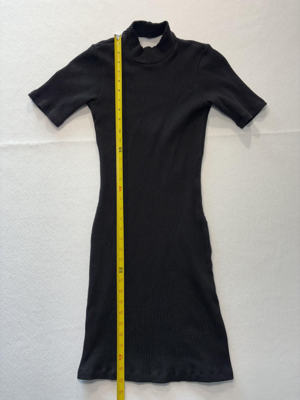 Monrow Dress Womens XS Black Ribbed Mock Neck Short Sleeve Bodycon Cutout Mini