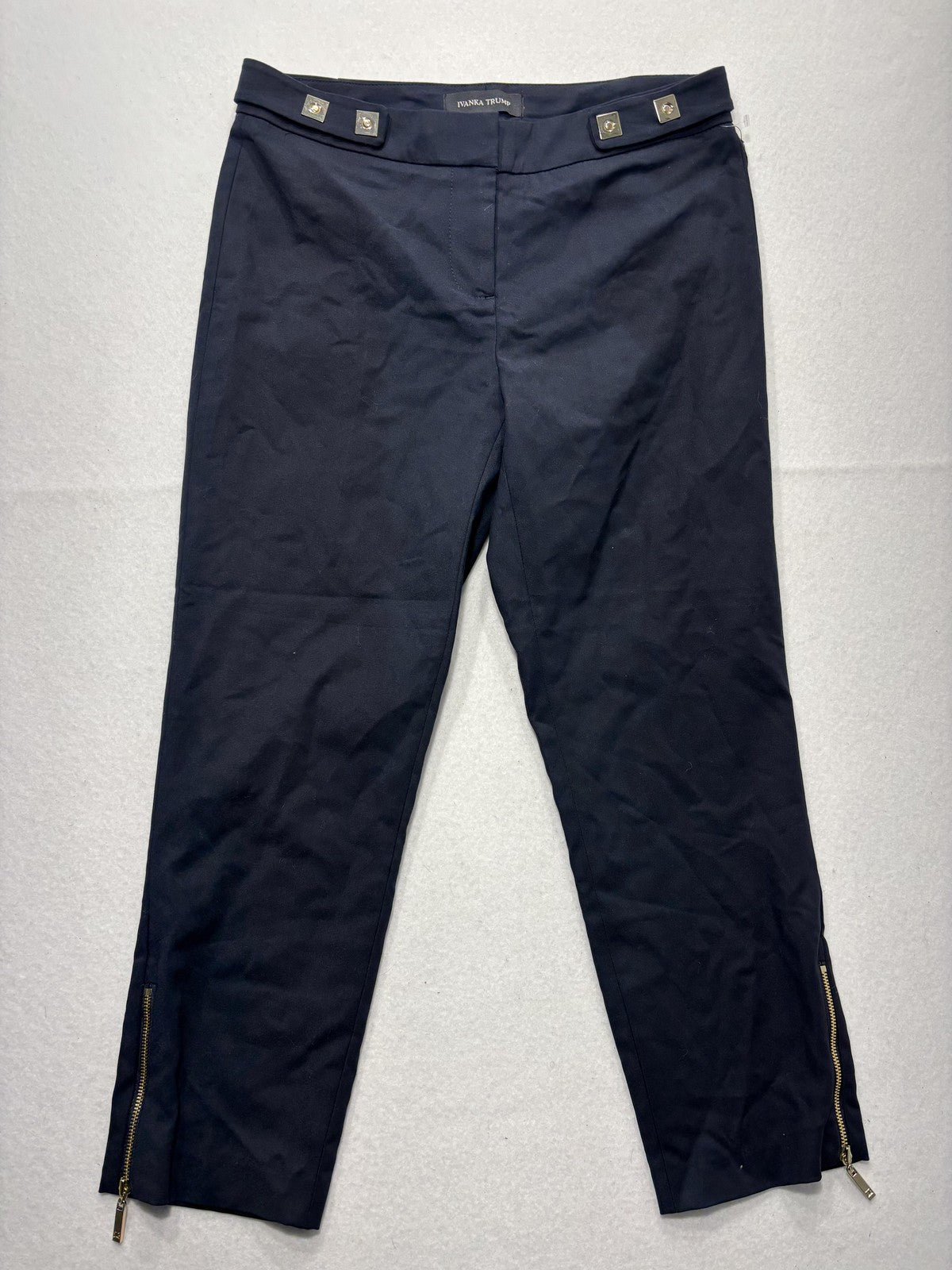 Ivanka Trump Dress Pants Womens 2 Blue Twill Slim Ankle Zip Gold Zip Career Work